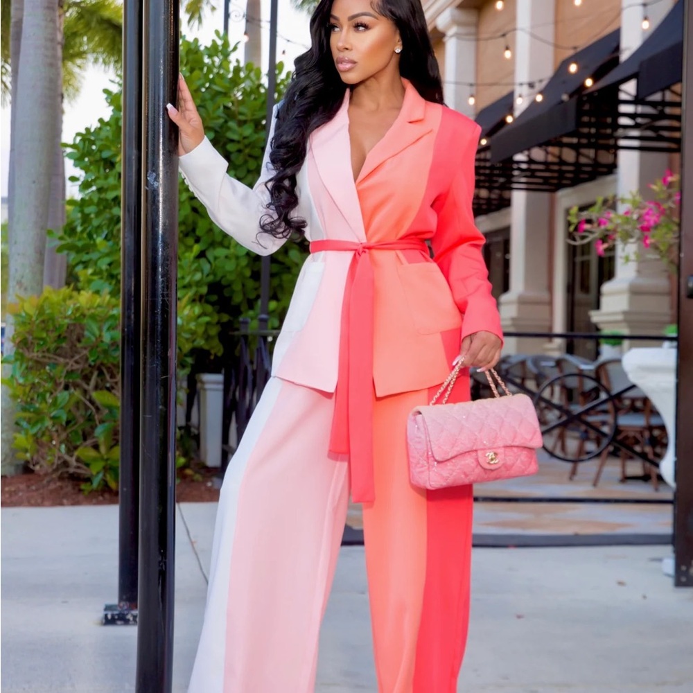 Womens Split Tone Blazer Set Suit